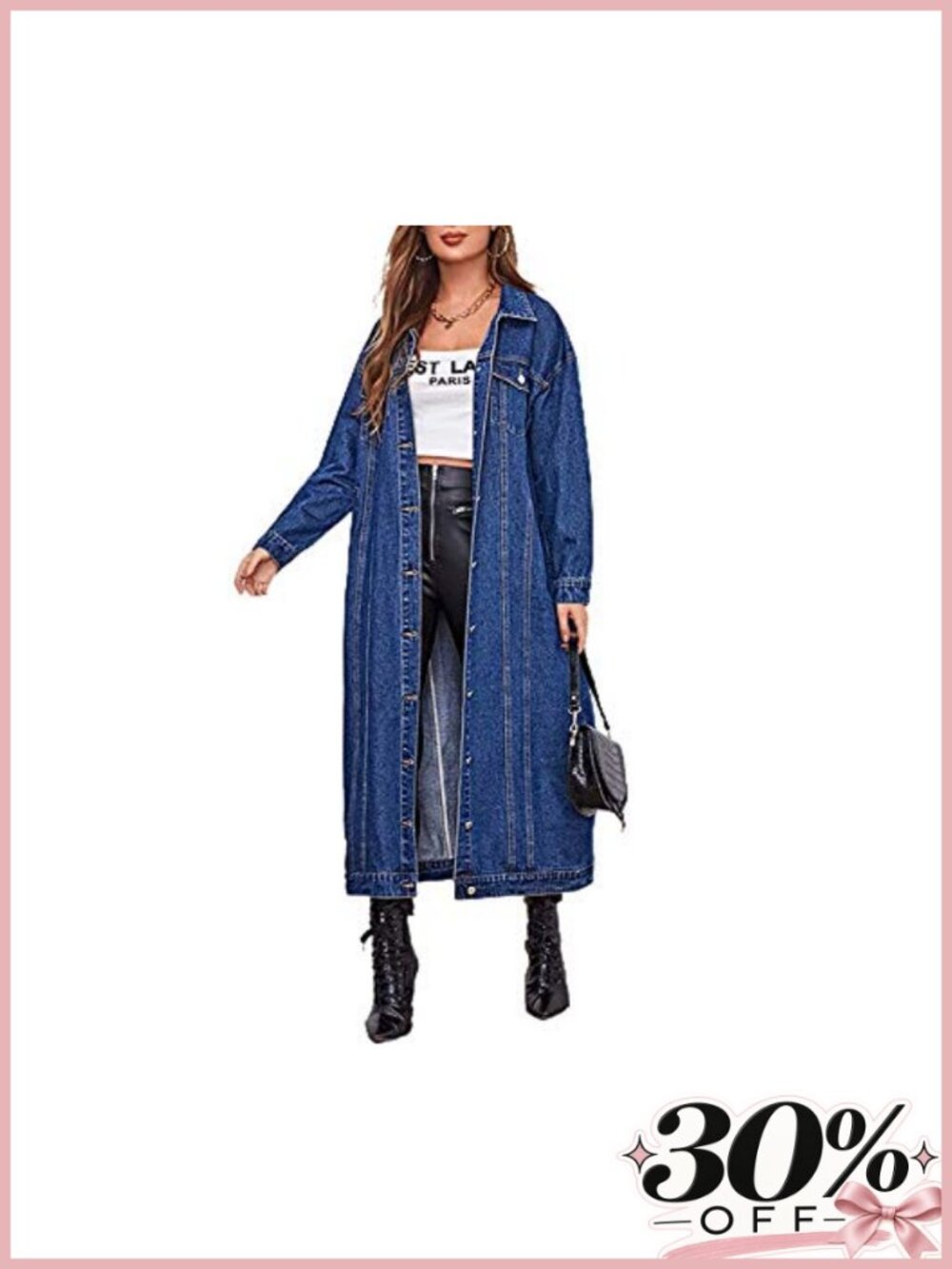 Women's Button Down Long Denim Jean Jacket Midi Trench Coat Loose Fit